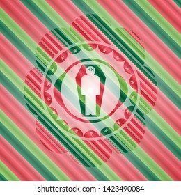 dead man in his coffin icon inside christmas colors style badge.