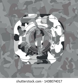 dead man in his coffin icon inside grey camo emblem