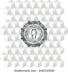 dead man in his coffin icon inside grey icon or emblem with geometric cube white background