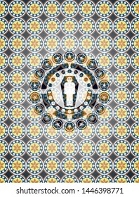 dead man in his coffin icon inside arabesque emblem. arabic decoration.