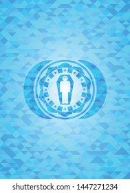 dead man in his coffin icon inside sky blue emblem with mosaic ecological style background