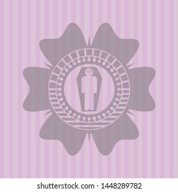 dead man in his coffin icon inside badge with pink background