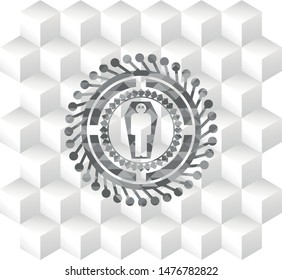 dead man in his coffin icon inside grey icon or emblem with geometric cube white background