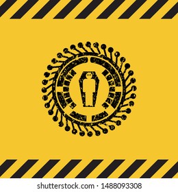 dead man in his coffin icon grunge warning sign emblem. Vector Illustration. Detailed.
