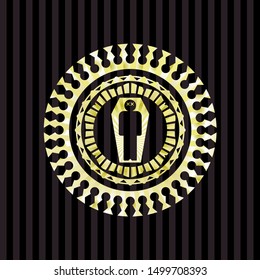 dead man in his coffin icon inside shiny emblem