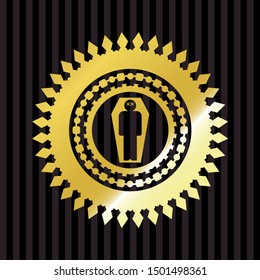 dead man in his coffin icon inside gold emblem