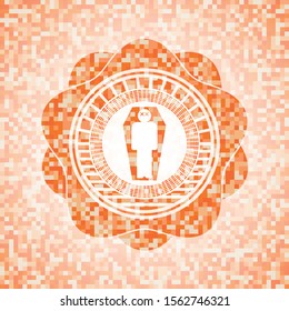 dead man in his coffin icon inside orange tile background illustration. Square geometric mosaic seamless pattern with emblem inside.