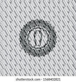dead man in his coffin icon inside silver badge or emblem. Scales pattern. Vector Illustration. Detailed.