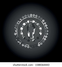 dead man in his coffin icon inside grey camouflage emblem