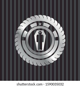 dead man in his coffin icon inside silver badge