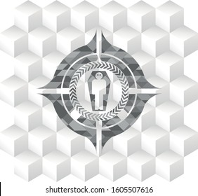 dead man in his coffin icon inside grey emblem. Vintage with geometric cube white background