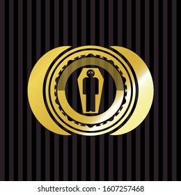 dead man in his coffin icon inside gold shiny badge