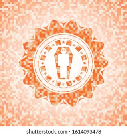 dead man in his coffin icon inside orange tile background illustration. Square geometric mosaic seamless pattern with emblem inside.