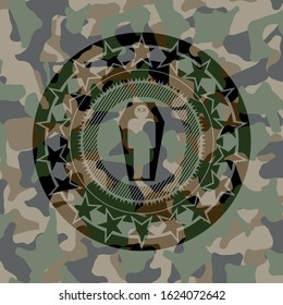 dead man in his coffin icon on camouflaged pattern