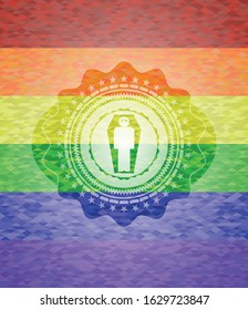 dead man in his coffin icon inside emblem on mosaic background with the colors of the LGBT flag