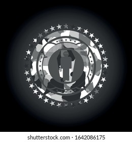 dead man in his coffin icon on grey camo pattern