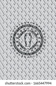 dead man in his coffin icon inside silver emblem. Scales pattern. Vector Illustration. Detailed.