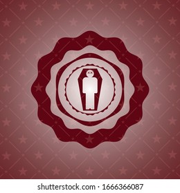 dead man in his coffin icon inside vintage red emblem