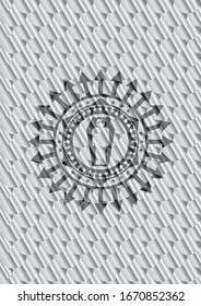 dead man in his coffin icon inside silver badge. Scales pattern. Vector Illustration. Detailed.