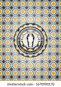 dead man in his coffin icon inside arabesque style emblem. arabic decoration.