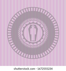 dead man in his coffin icon inside pink emblem. Vintage.