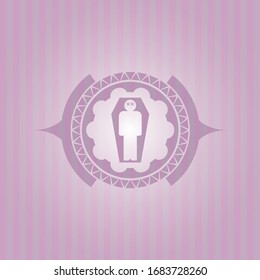 dead man in his coffin icon inside retro pink emblem