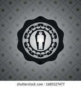 dead man in his coffin icon inside black badge