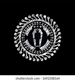 dead man in his coffin icon inside chalkboard emblem written on a blackboard