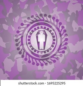 dead man in his coffin icon on pink and purple camo texture