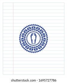 toter Mann in seinem Sarg-Icon blaue Tinte Stift Emblem. Vektorillustration Illustration. Detaillierte Angaben.