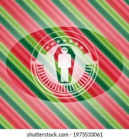 dead man in his coffin icon inside christmas emblem background. 