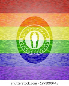dead man in his coffin icon inside lgbt colors emblem. 