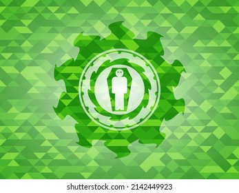 dead man in his coffin icon inside realistic green mosaic emblem. 
