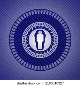 dead man in his coffin icon inside emblem with jean high quality background. 