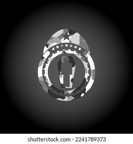 dead man in his coffin icon on grey camouflage texture. 