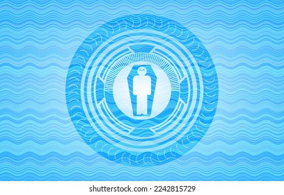 dead man in his coffin icon inside water style badge. 