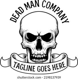 Dead Man Logo. Skull Logo. Creepy Logo. For Custom Template Design, Emblem, Logo Sign In Vintage Style With Detailed Illustration