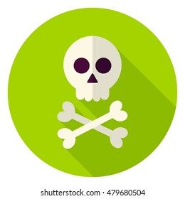 Dead Man Skull Circle Icon. Flat Design Vector Illustration with Long Shadow. Happy Halloween Symbol.