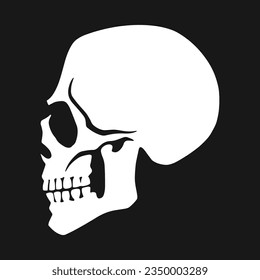 Dead man skull monochrome sticker with head from skeleton side view for decorating posters congratulating on Halloween vector illustration