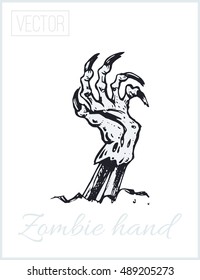 dead man's hand from the grave. Illustration. sketch drawn by hand with ink. Isolated vector. Vintage. design for Halloween