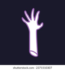 Dead man's hand icon in naive style. Haloween illustration in purple tones. Icon. Clipart. Isolated element.	 