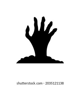 Dead Man's Hand Sticking Out Ground Silhouette Icon. Zombie's Hand Halloween Decorations Glyph Pictogram. Black Scary Monster's Bony Arm for Halloween Icon. Isolated Vector Illustration.