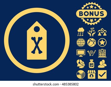 Dead Marker icon with bonus design elements. Vector illustration style is flat iconic symbols, yellow color, blue background.