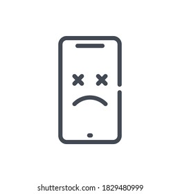 Dead Mobile Phone Line Icon. Broken Smartphone Vector Outline Sign.