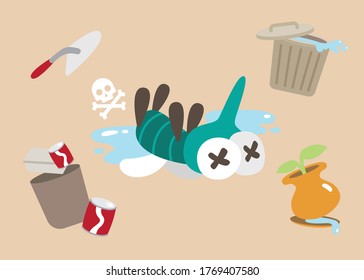 Dead Mosquito vector cartoon illustration 