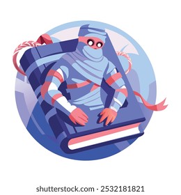 A dead mummy come out from horror book, a flat style illustration