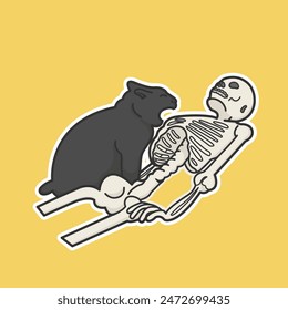 I'm Dead but My Cat is Hungry Meme Sticker Vector Cute Illustration