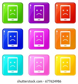 Dead phone icons of 9 color set isolated vector illustration