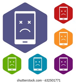 Dead phone icons set hexagon isolated vector illustration