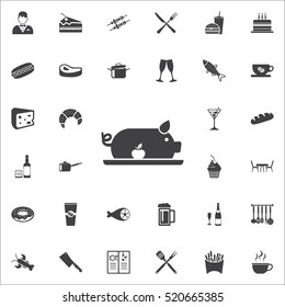 dead pig with apple icon on the white background. restaurant set of icons
